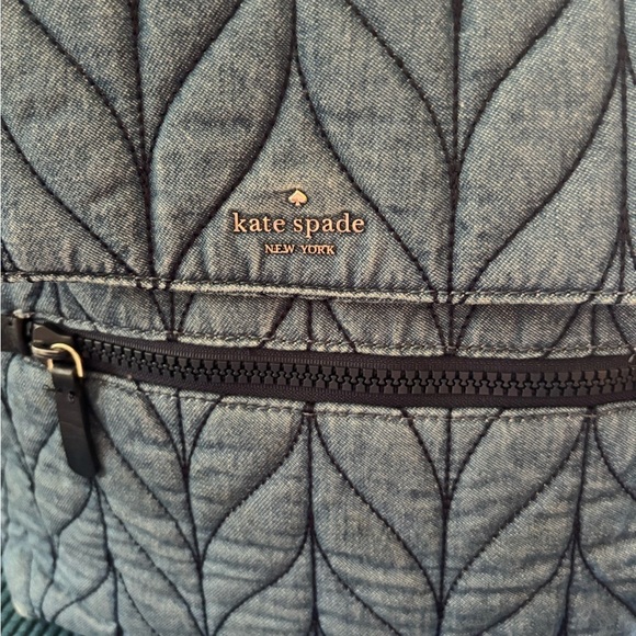 Kate Spade New York Ellie Blue Denim Flap Quilted Nylon Backpack Pockets Cinched - Picture 6 of 13